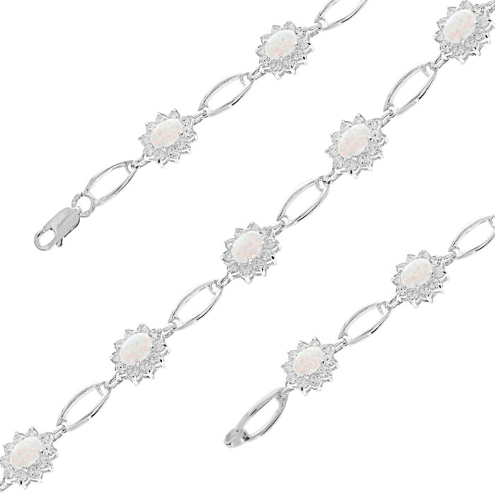 Bransoleta srebrna z opalami i cyrkoniami - obrazek 2