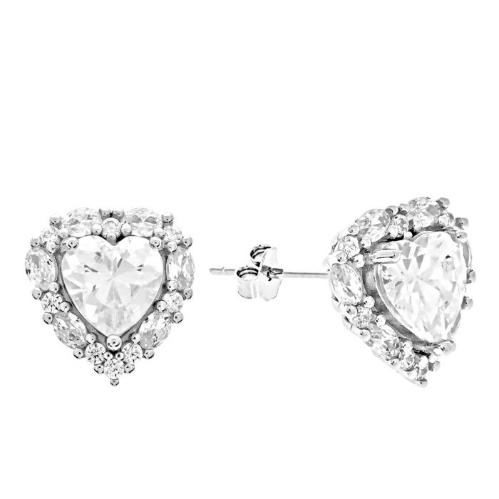 Kolczyki srebrne serca z cyrkoniami - obrazek 2