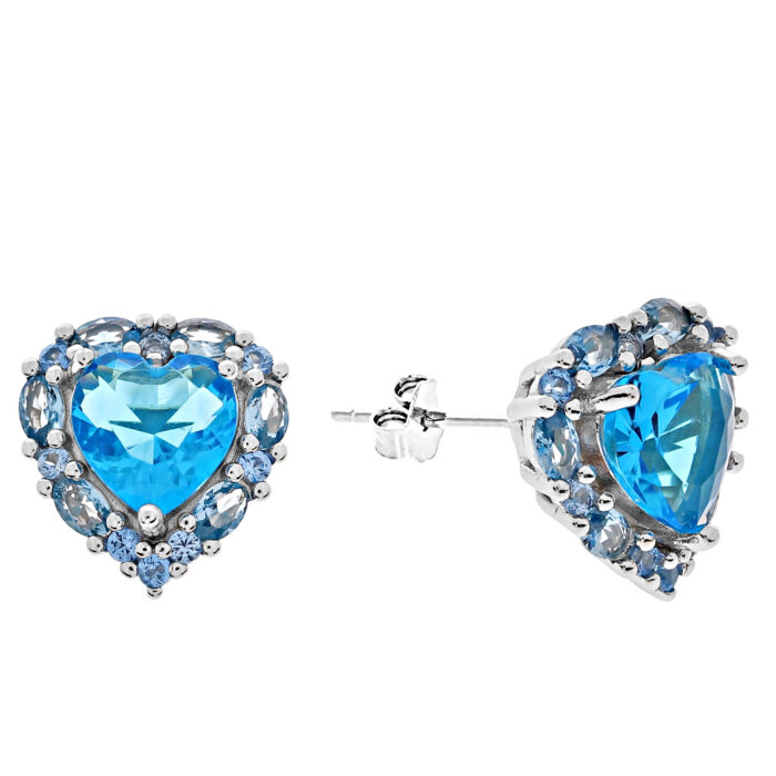 Kolczyki srebrne serca z cyrkoniami w odcieniu niebieskim - obrazek 2