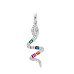 Zawieszka srebrna wąż z kolorowymi cyrkoniami