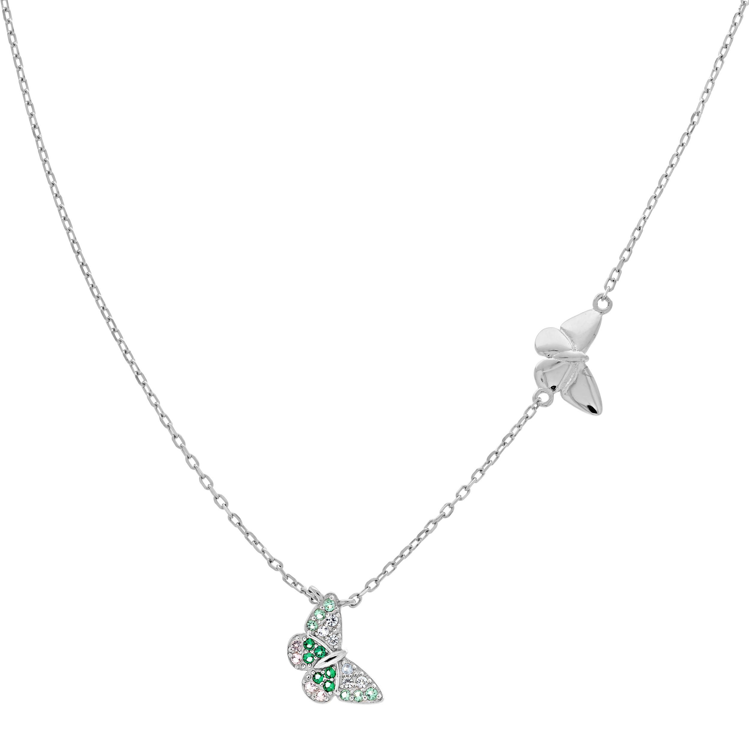 10022127_01 Naszyjnik srebrny motylki zielone cyrkonie - obrazek 1