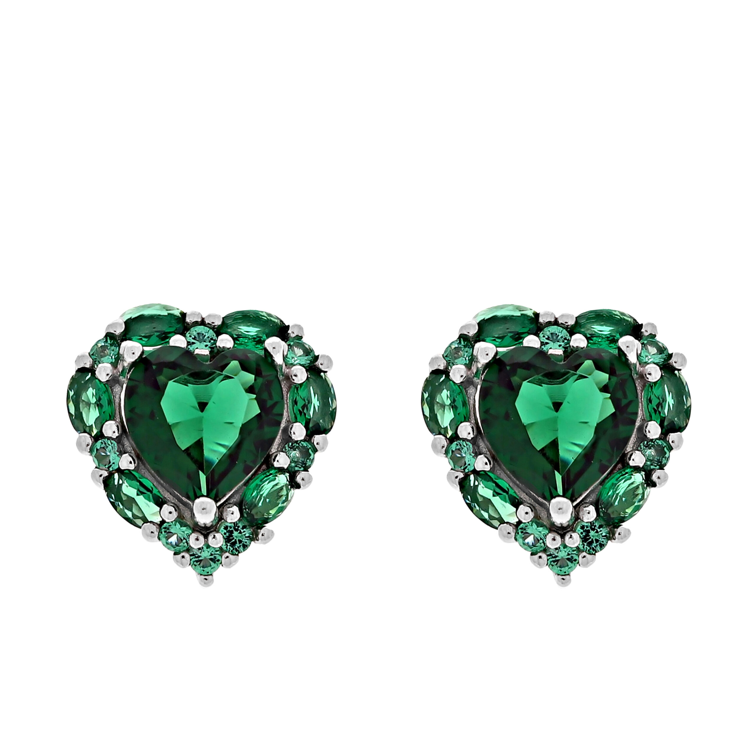 10022131 Kolczyki srebrne serca z cyrkoniami w odcieniach zieleni - obrazek 1