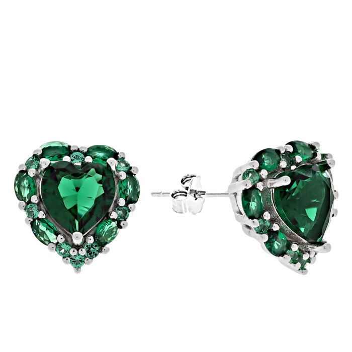 Kolczyki srebrne serca z cyrkoniami w odcieniach zieleni - obrazek 2