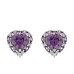Kolczyki srebrne serca z cyrkoniami w odcieniach fioletu