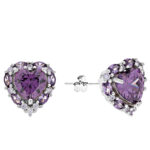 Kolczyki srebrne serca z cyrkoniami w odcieniach fioletu - obrazek 2