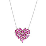 Naszyjnik srebrny serce w kolorze rubinowym