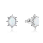 Kolczyki srebrne z kamieniem w kolorze białego opala - obrazek 2