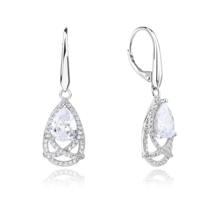 Kolczyki srebrne wiszące z cyrkoniami - obrazek 2