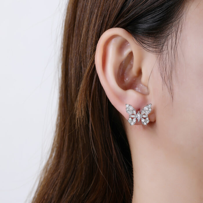 Kolczyki srebrne motylki z cyrkoniami - obrazek 3