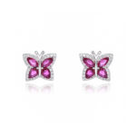 Kolczyki srebrne motylki z różowymi cyrkoniami