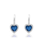 Kolczyki srebrne serduszka szafirowe z cyrkoniami