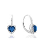 Kolczyki srebrne serduszka szafirowe z cyrkoniami - obrazek 2