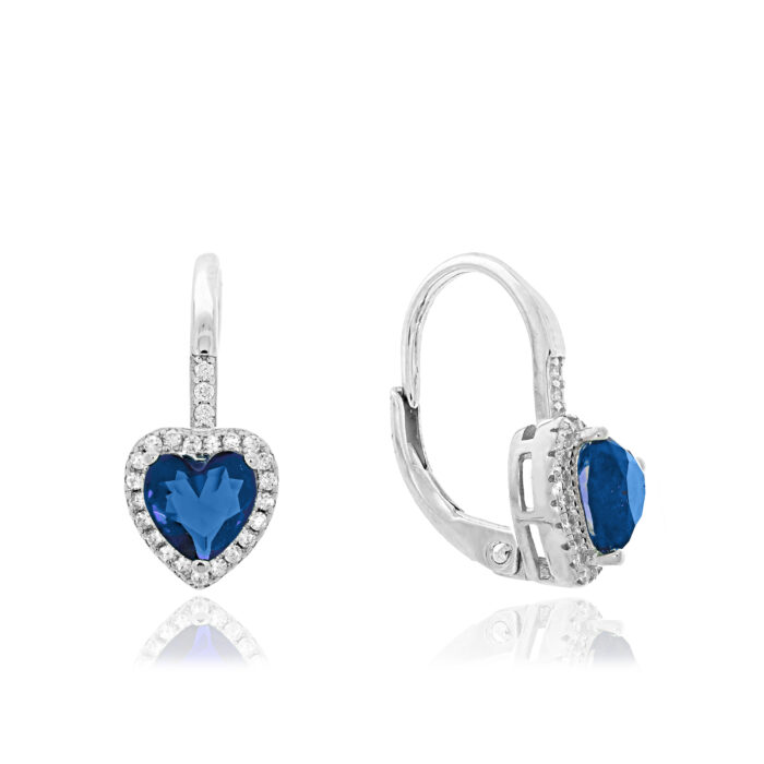Kolczyki srebrne serduszka szafirowe z cyrkoniami - obrazek 2