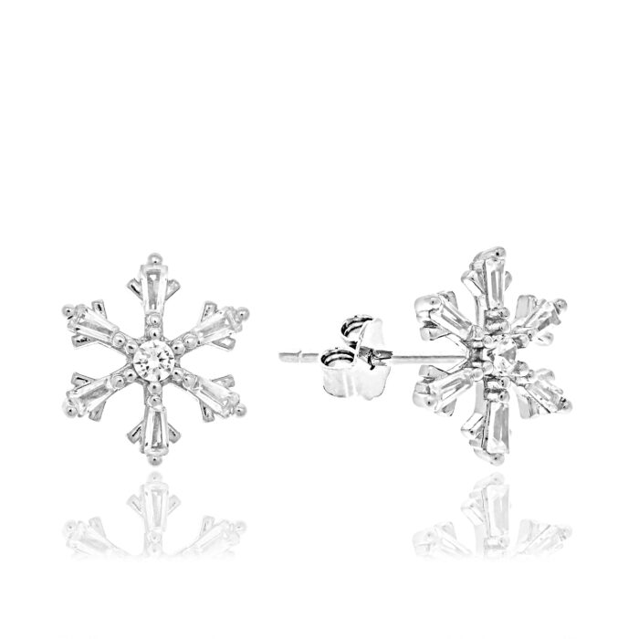 Kolczyki srebrne śnieżynki z cyrkoniami - obrazek 2
