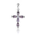 Zawieszka srebrna krzyżyk cyrkonie fiolet
