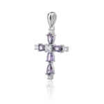 Zawieszka srebrna krzyżyk cyrkonie fiolet - obrazek 2