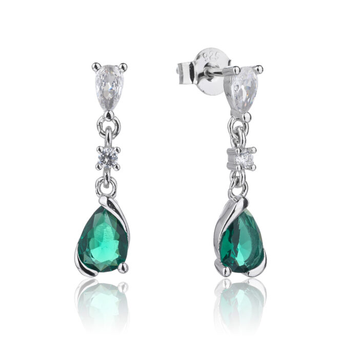 Kolczyki srebrne wiszące cyrkonie szmaragdowe - obrazek 2