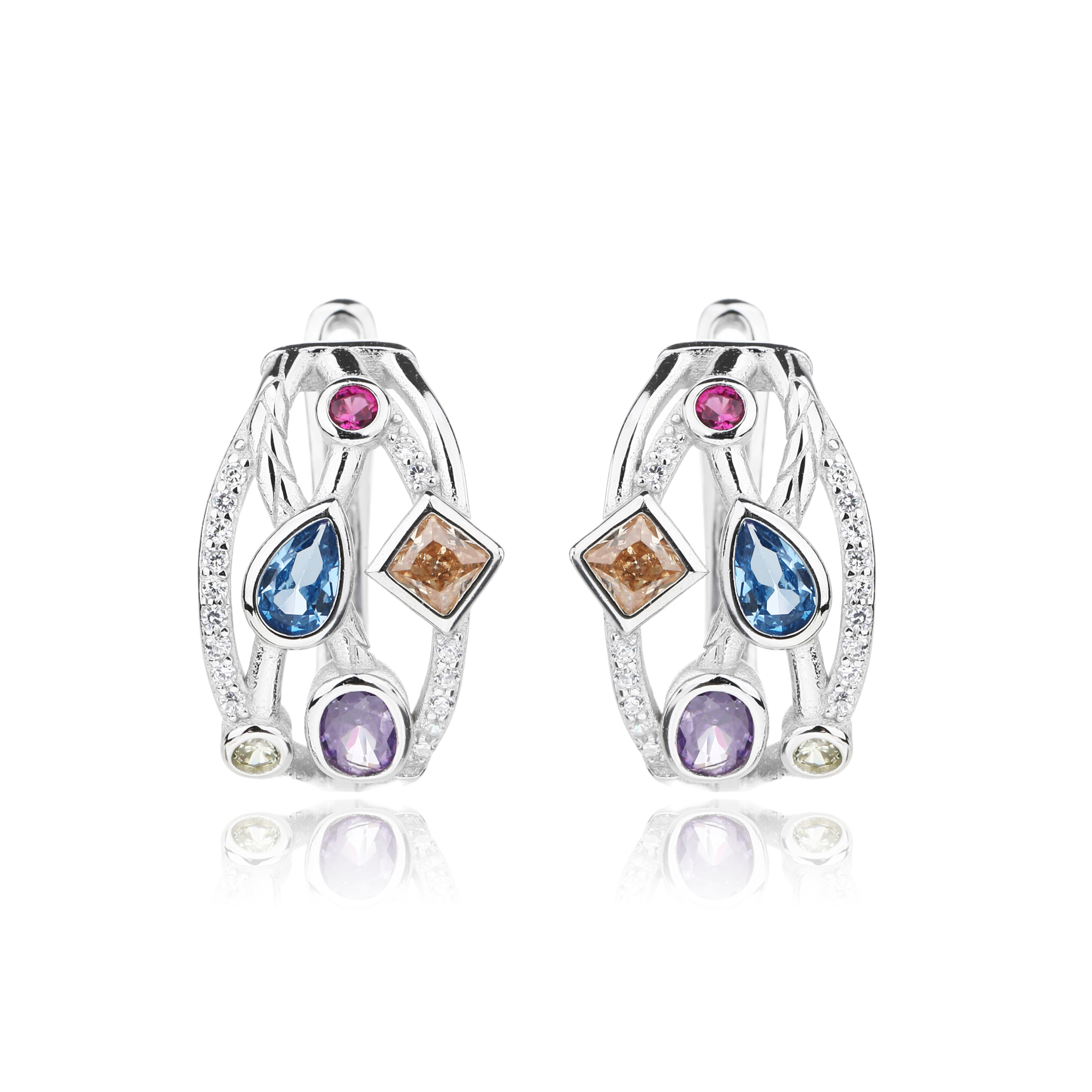 10024534_01 Kolczyki srebrne kolorowe cyrkonie - obrazek 1