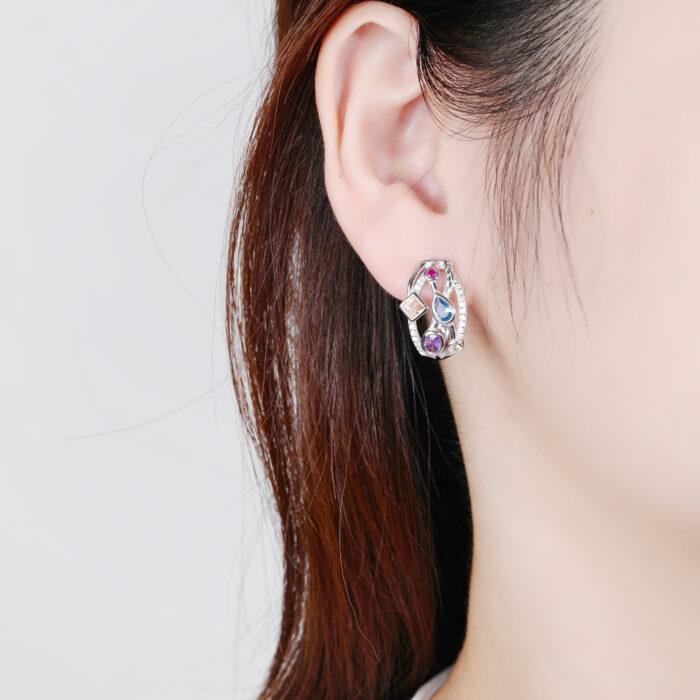 Kolczyki srebrne kolorowe cyrkonie - obrazek 3