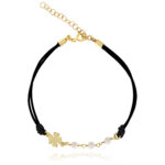 Bransoletka srebrna na sznurku z koniczynką