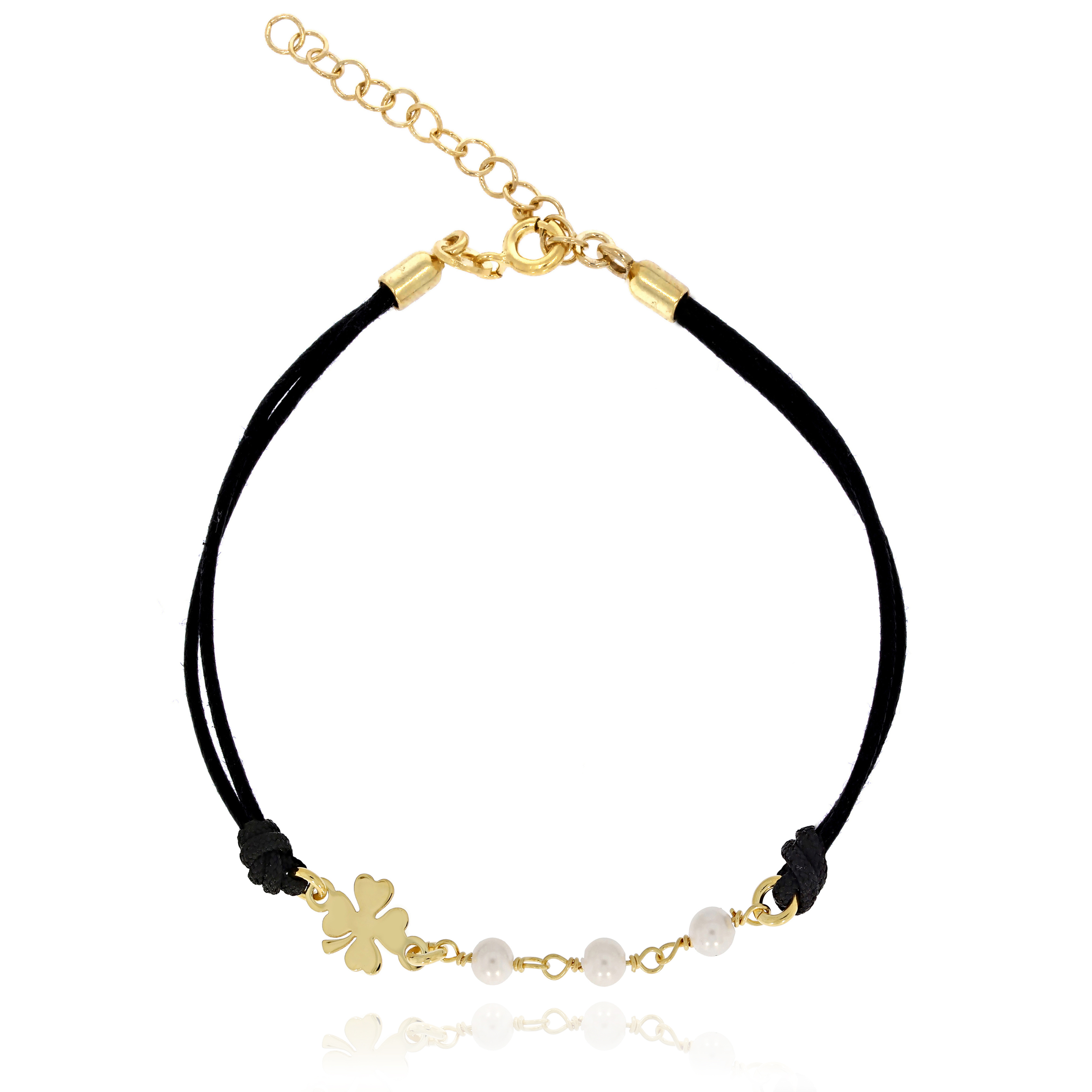 10024867_01 Bransoletka srebrna na sznurku z koniczynką - obrazek 1