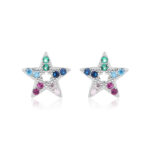 Kolczyki srebrne gwiazdki kolorowe cyrkonie