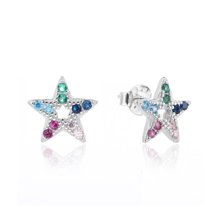 Kolczyki srebrne gwiazdki kolorowe cyrkonie - obrazek 2