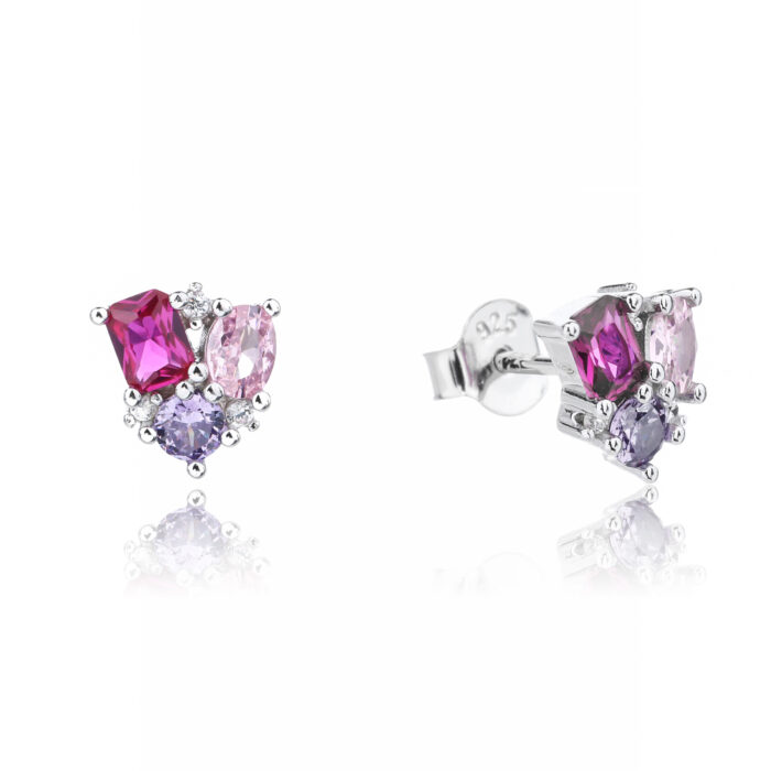 Kolczyki srebrne z kolorowymi cyrkoniami - obrazek 2