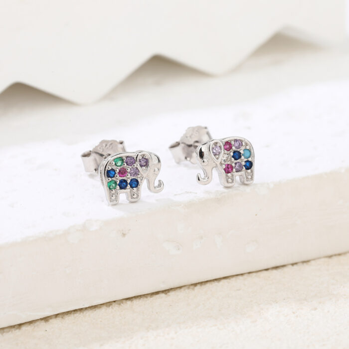 Kolczyki srebrne słoniki cyrkonie kolorowe - obrazek 2