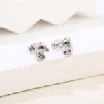 Kolczyki srebrne jednorożce kolorowe cyrkonie - obrazek 3