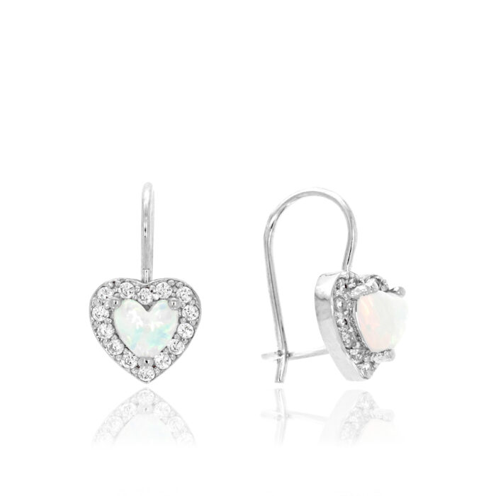 Kolczyki srebrne serduszka z opalem i cyrkoniami - obrazek 2