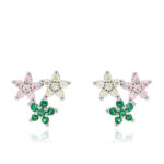 Kolczyki srebrne kwiatuszki kolorowe cyrkonie