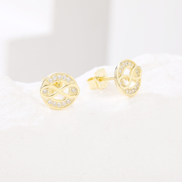 Kolczyki srebrne pozłacane infinity nieskończoność cyrkonie - obrazek 2