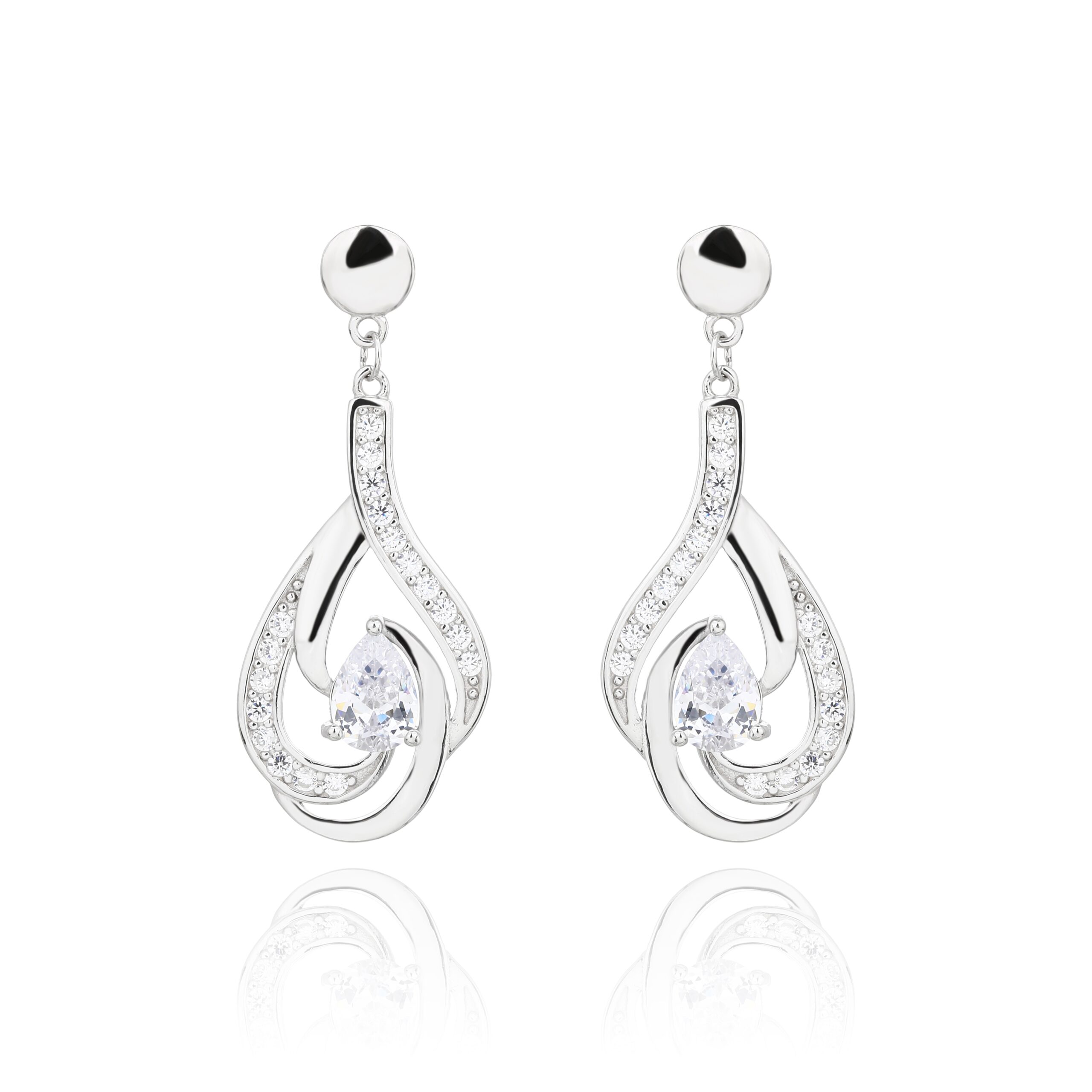 10025897 Kolczyki srebrne wiszące z cyrkoniami - obrazek 1