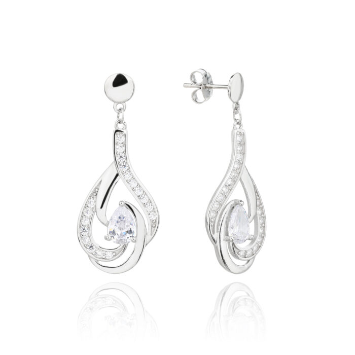 Kolczyki srebrne wiszące z cyrkoniami - obrazek 2