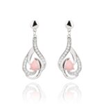 Kolczyki srebrne wiszące z cyrkoniami i masą perłową