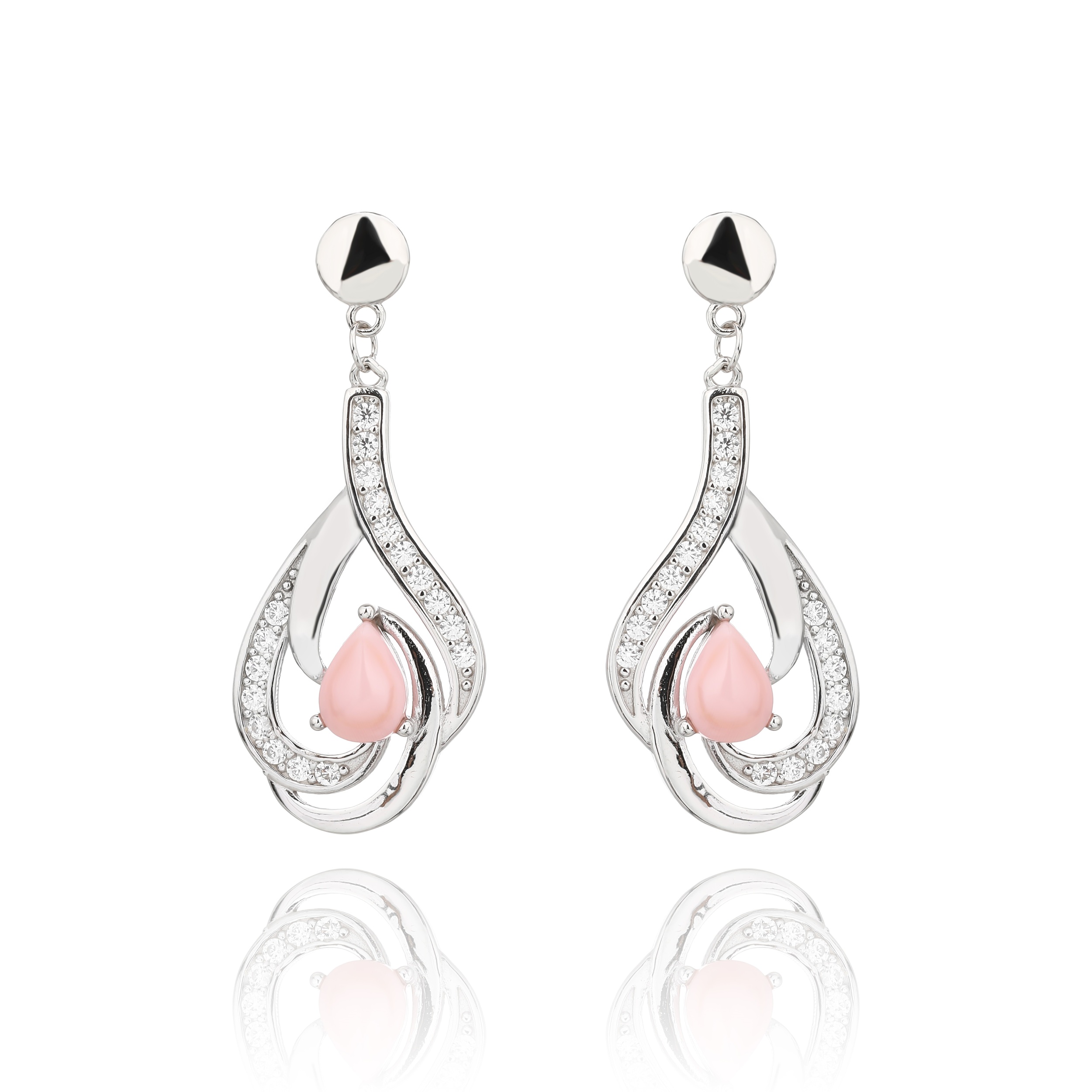 10025898_01 Kolczyki srebrne wiszące z cyrkoniami i masą perłową - obrazek 1