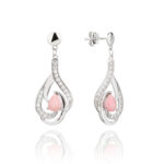 Kolczyki srebrne wiszące z cyrkoniami i masą perłową - obrazek 2