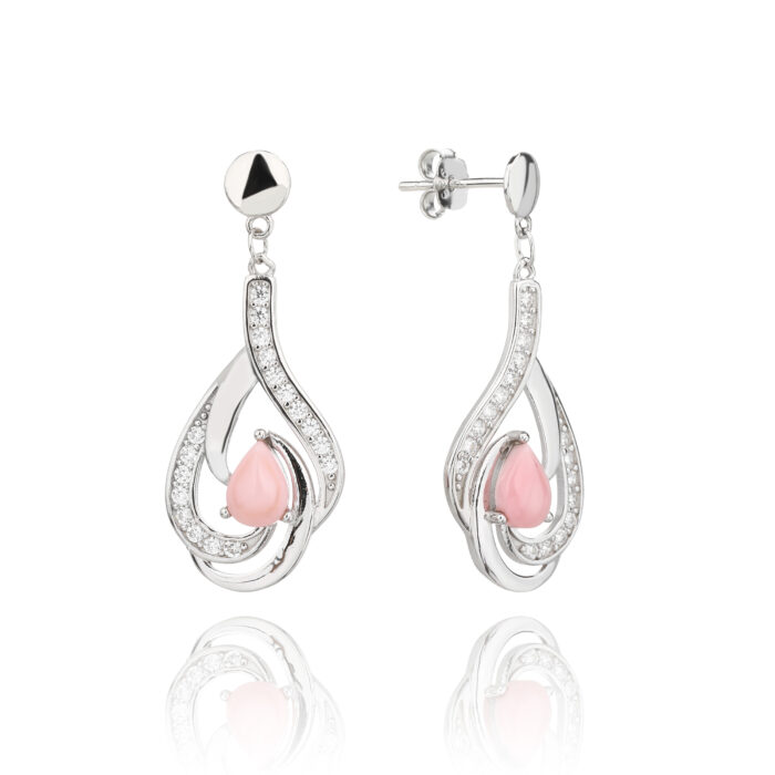 Kolczyki srebrne wiszące z cyrkoniami i masą perłową - obrazek 2