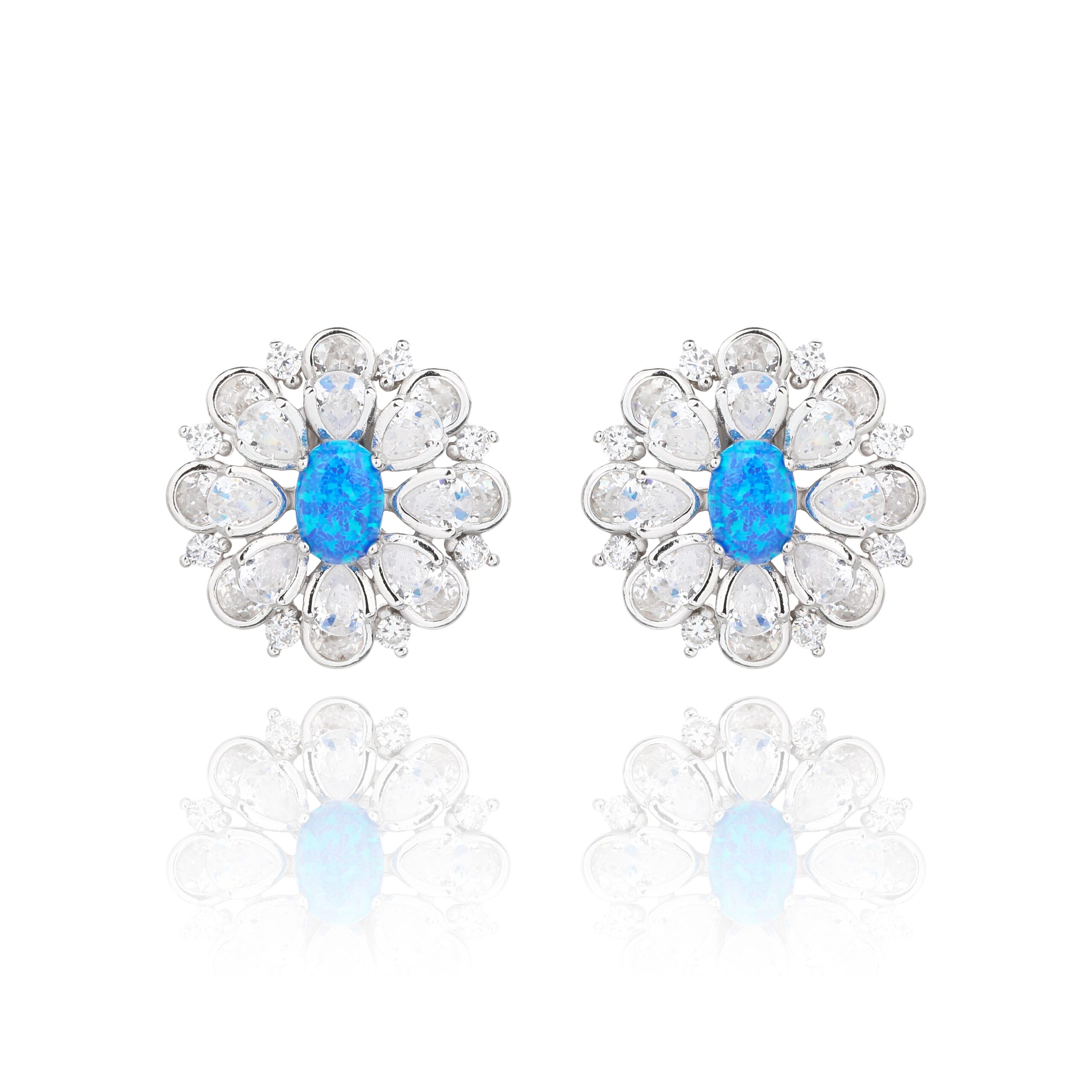 10025900 Kolczyki srebrne duże opal i cyrkonie - obrazek 1