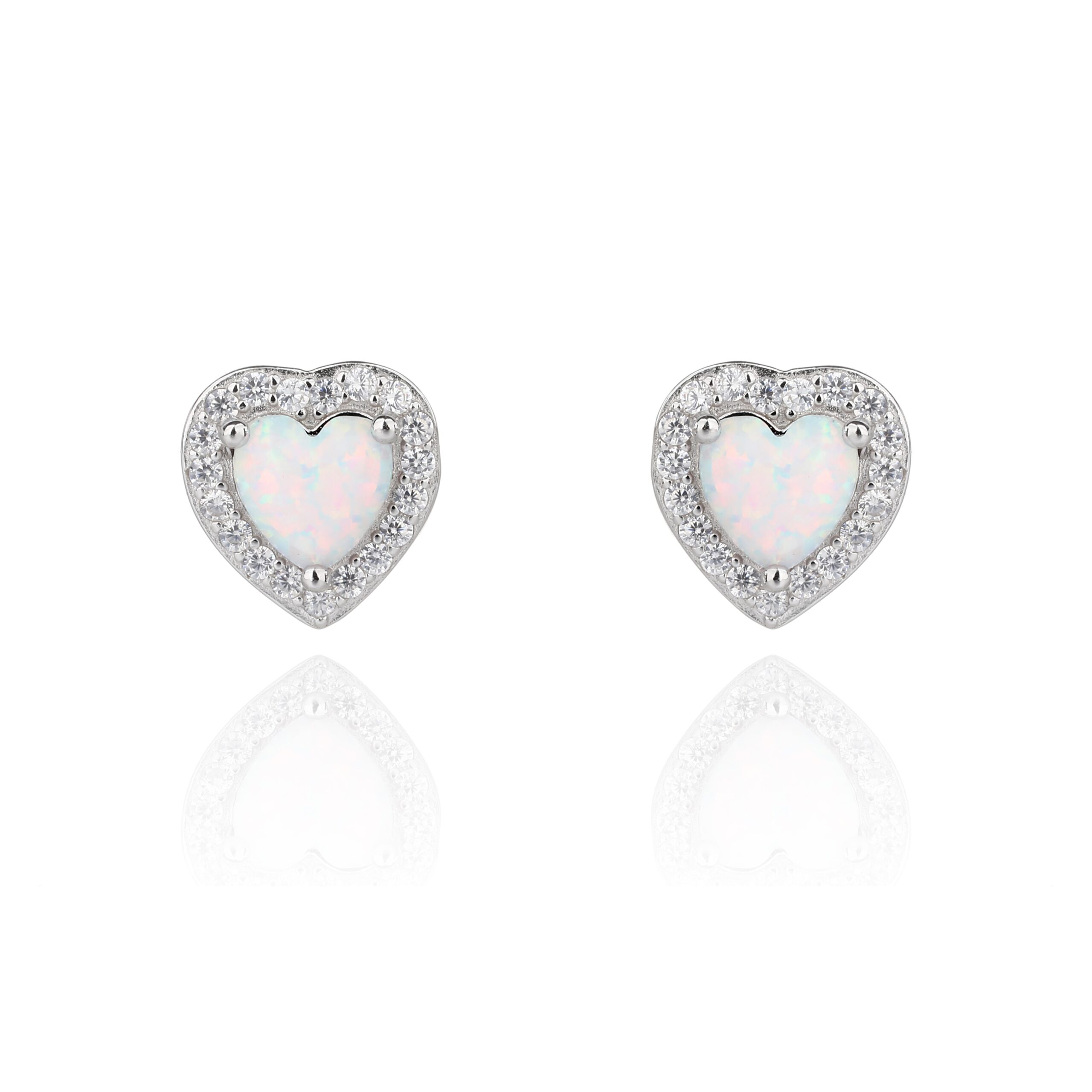 10025991 Kolczyki srebrne serduszka z opalem i cyrkoniami - obrazek 1