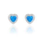 Kolczyki srebrne serduszka z opalem i cyrkoniami