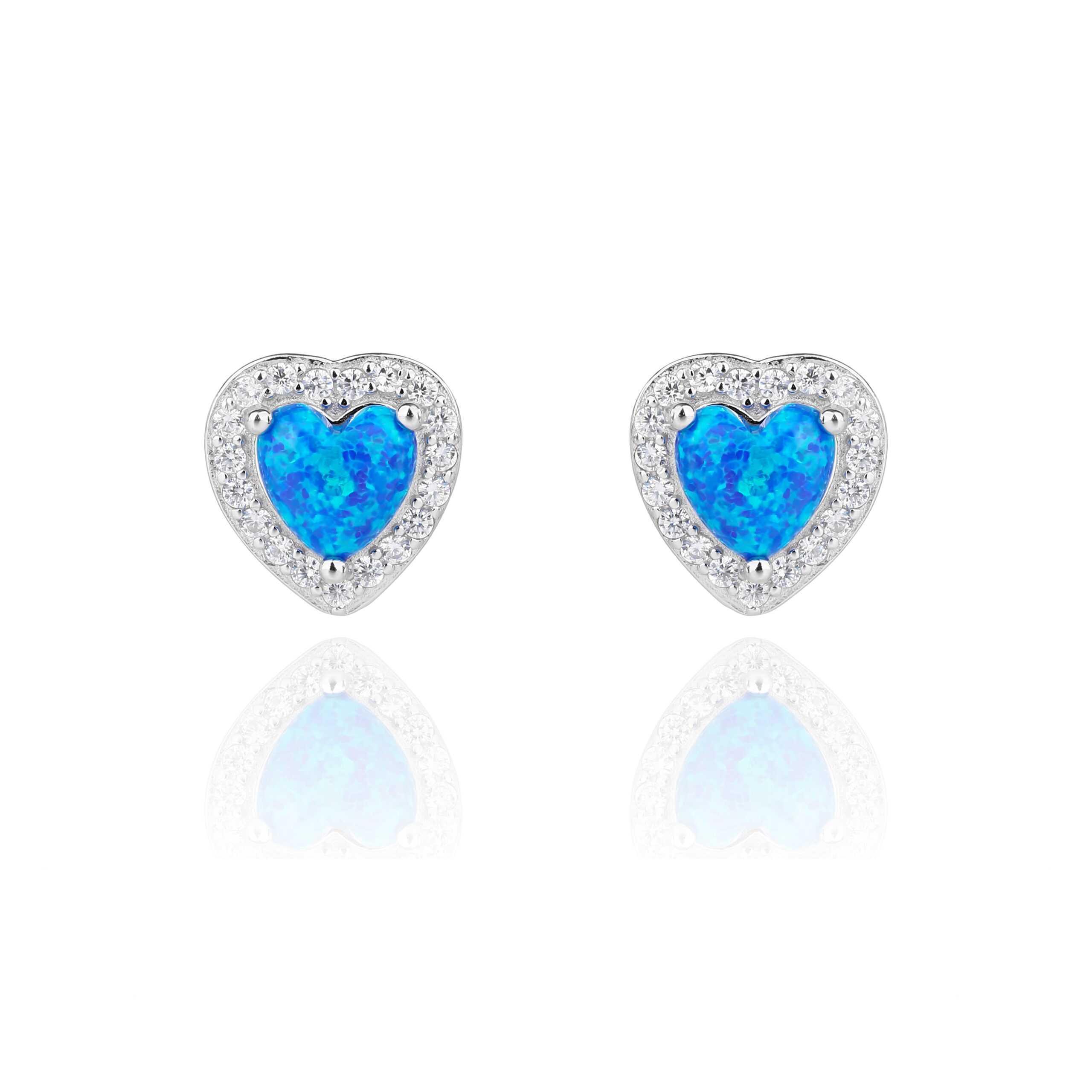 10025993 Kolczyki srebrne serduszka z opalem i cyrkoniami - obrazek 1