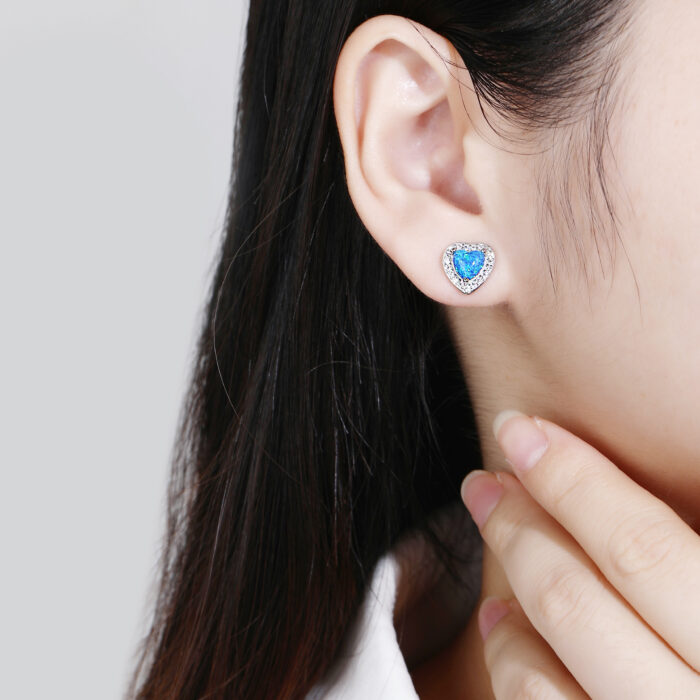 Kolczyki srebrne serduszka z opalem i cyrkoniami - obrazek 3