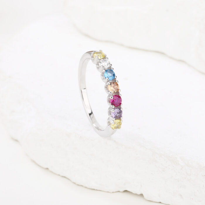 Pierścionek srebrny z kolorowymi cyrkoniami - obrazek 2
