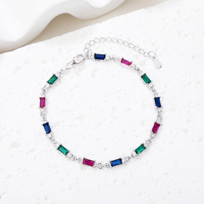 Bransoleta srebrna z kolorowymi cyrkoniami - obrazek 2