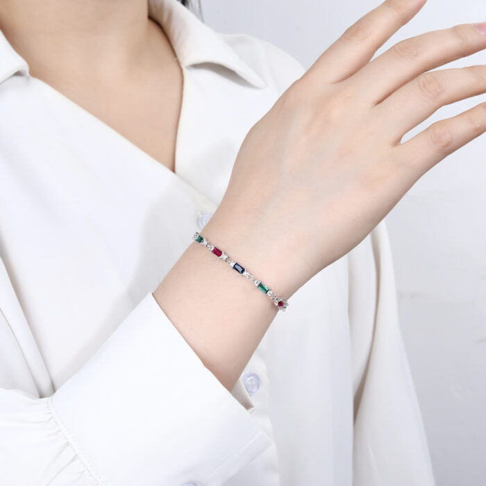 Bransoleta srebrna z kolorowymi cyrkoniami - obrazek 3