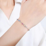 Bransoleta srebrna z kolorowymi cyrkoniami - obrazek 3