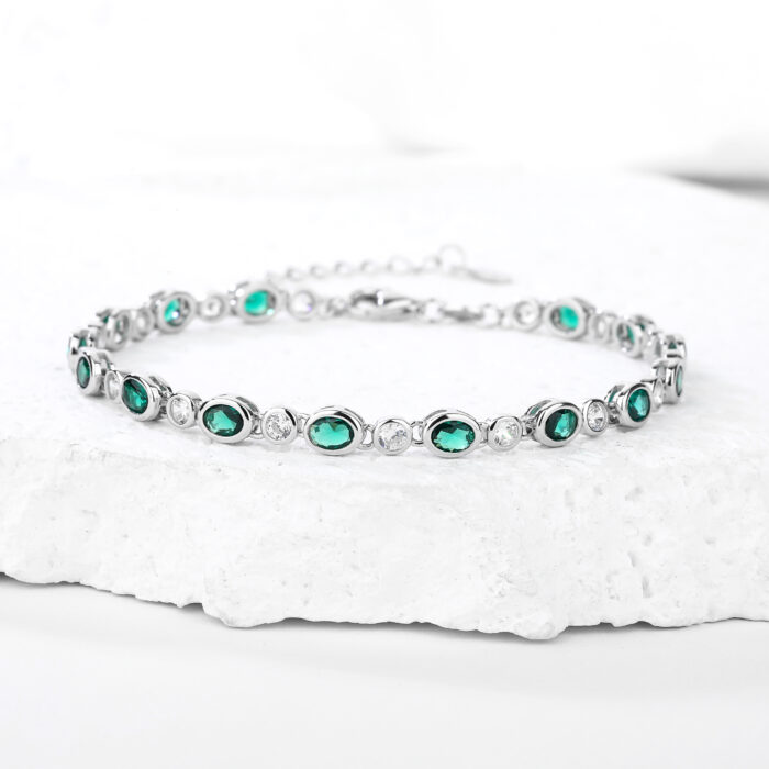Bransoleta srebrna z zielonymi cyrkoniami - obrazek 3