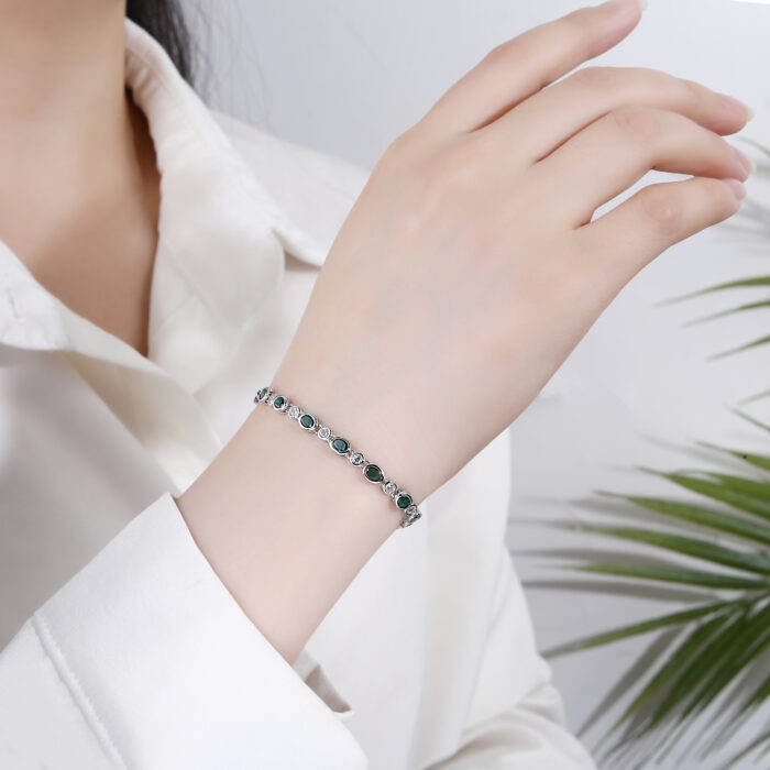 Bransoleta srebrna z zielonymi cyrkoniami - obrazek 2